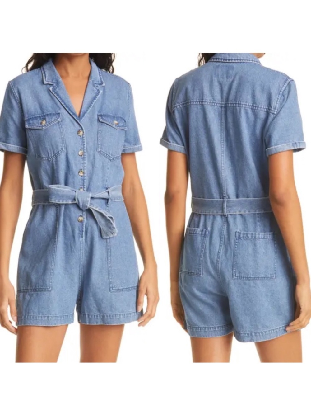 Rails Georgie Belted Denim Romper Size L Classic Blue Wash Casual
